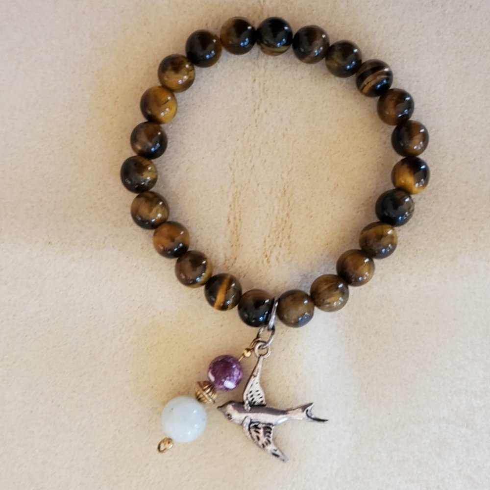 Natural Tiger'sEye Gemstone Healing Bracelet with two charms